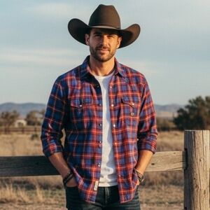 Denim & Supply Ralph Lauren M Vintage 90s Country Plaid Pearl Snap Button Shirt